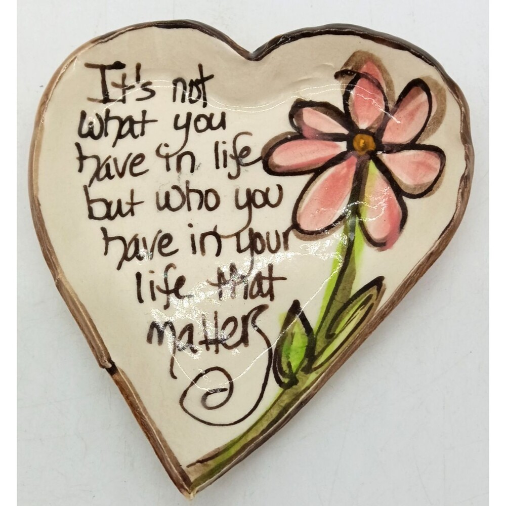 Heartfelt Traditions Handcrafted Art Pottery Heart Shaped Trinket Dish Signed 6"